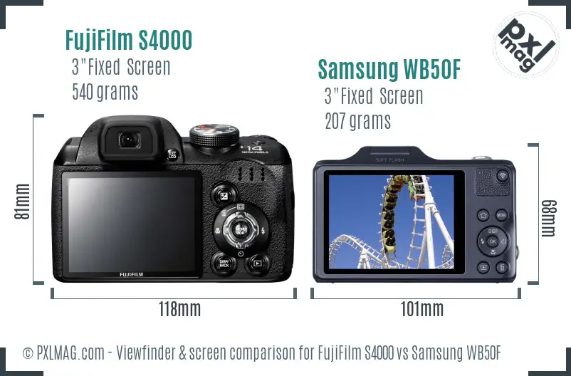 FujiFilm S4000 vs Samsung WB50F Screen and Viewfinder comparison