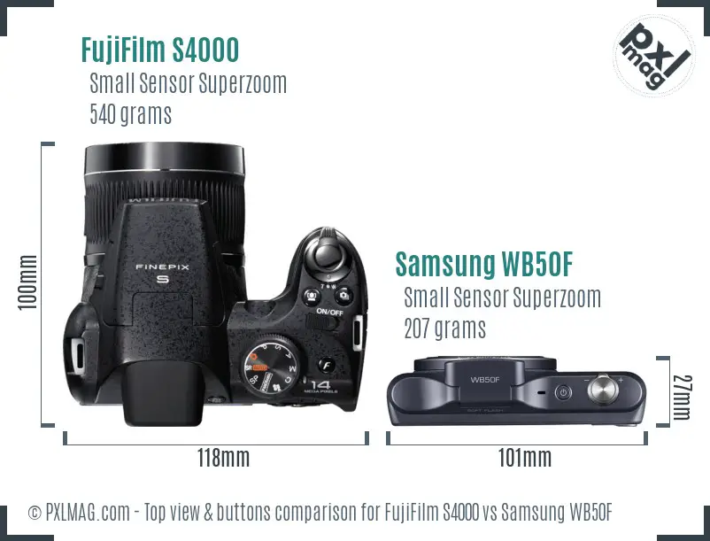 FujiFilm S4000 vs Samsung WB50F top view buttons comparison