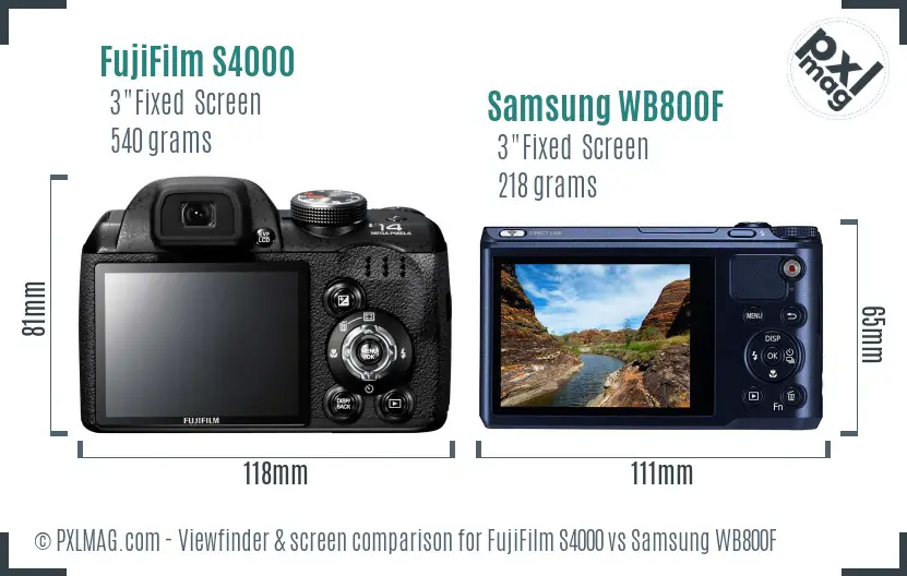 FujiFilm S4000 vs Samsung WB800F Screen and Viewfinder comparison FujiFilm S4000 vs Samsung WB800F Screen and Viewfinder comparison