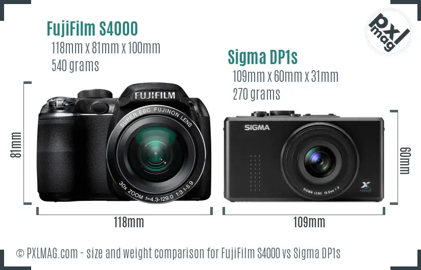 FujiFilm S4000 vs Sigma DP1s size comparison