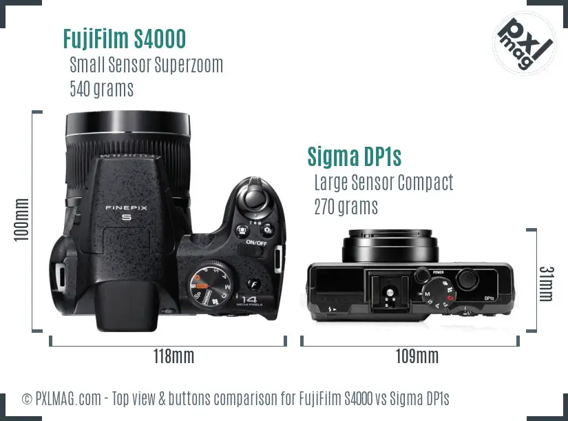 FujiFilm S4000 vs Sigma DP1s top view buttons comparison