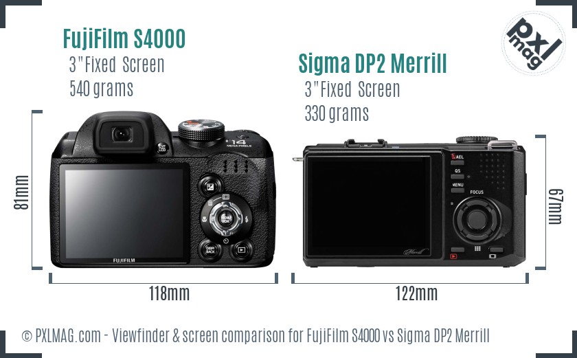 FujiFilm S4000 vs Sigma DP2 Merrill Screen and Viewfinder comparison