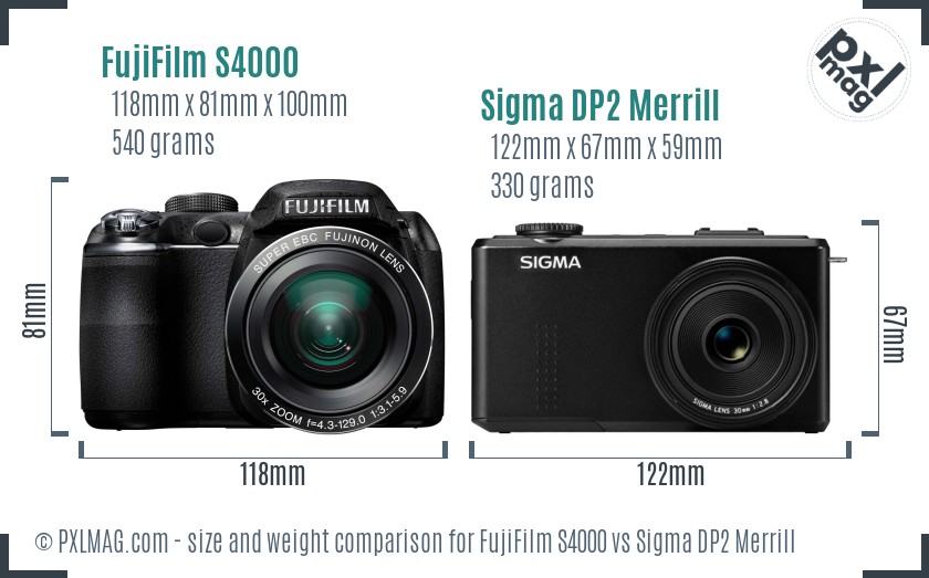 FujiFilm S4000 vs Sigma DP2 Merrill size comparison
