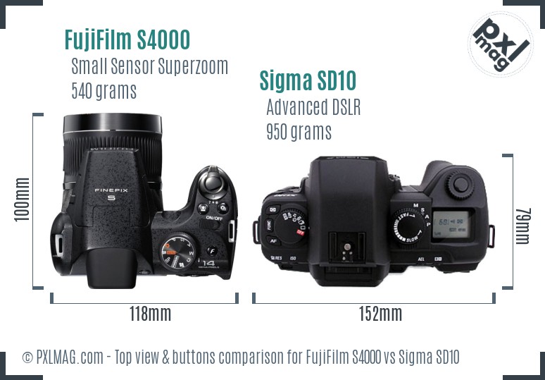 FujiFilm S4000 vs Sigma SD10 top view buttons comparison