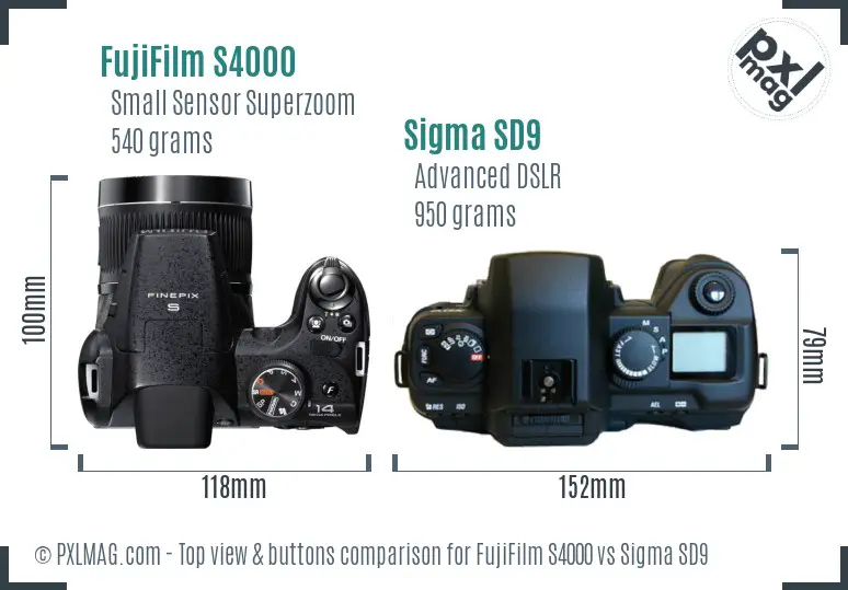 FujiFilm S4000 vs Sigma SD9 top view buttons comparison