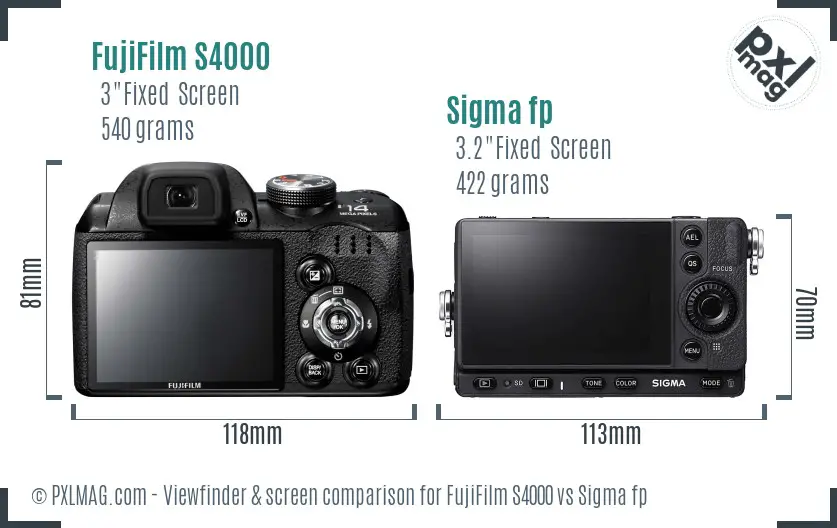 FujiFilm S4000 vs Sigma fp Screen and Viewfinder comparison