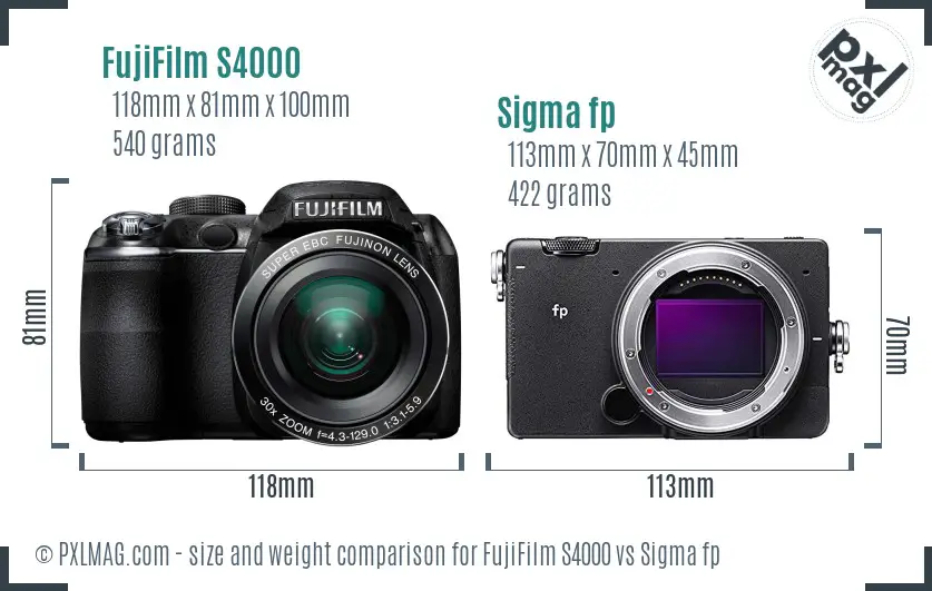 FujiFilm S4000 vs Sigma fp size comparison