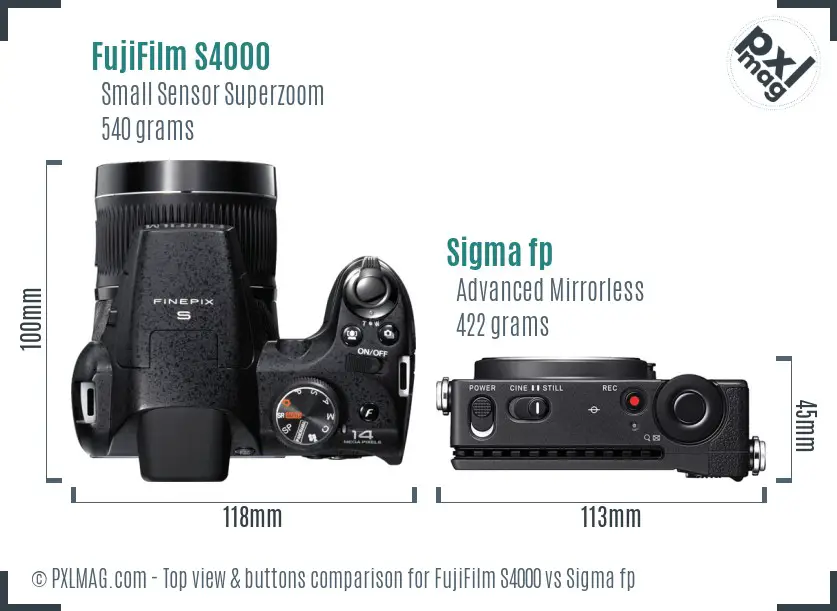 FujiFilm S4000 vs Sigma fp top view buttons comparison