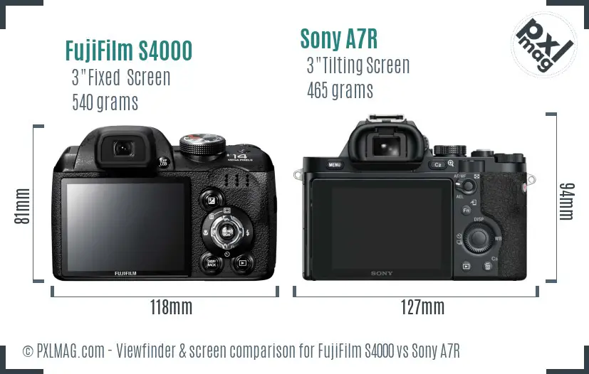FujiFilm S4000 vs Sony A7R Screen and Viewfinder comparison
