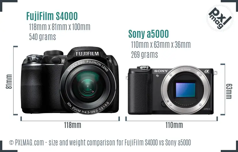 FujiFilm S4000 vs Sony a5000 size comparison