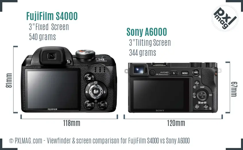 FujiFilm S4000 vs Sony A6000 Screen and Viewfinder comparison