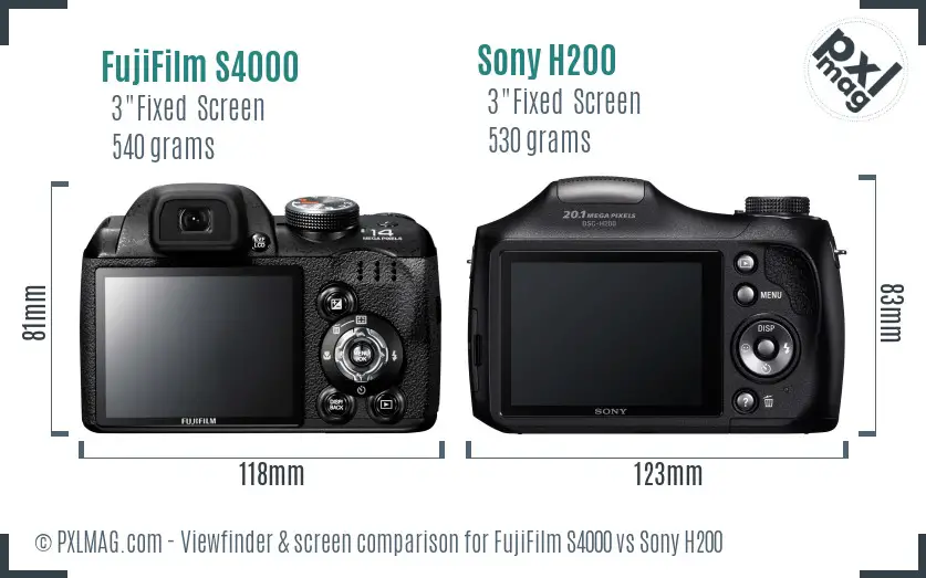 FujiFilm S4000 vs Sony H200 Screen and Viewfinder comparison
