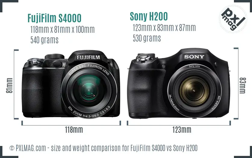 FujiFilm S4000 vs Sony H200 size comparison