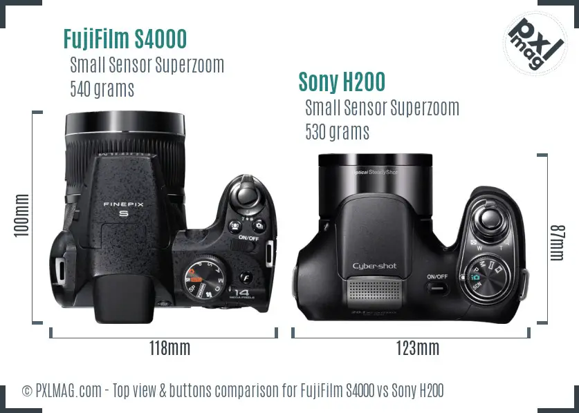 FujiFilm S4000 vs Sony H200 top view buttons comparison