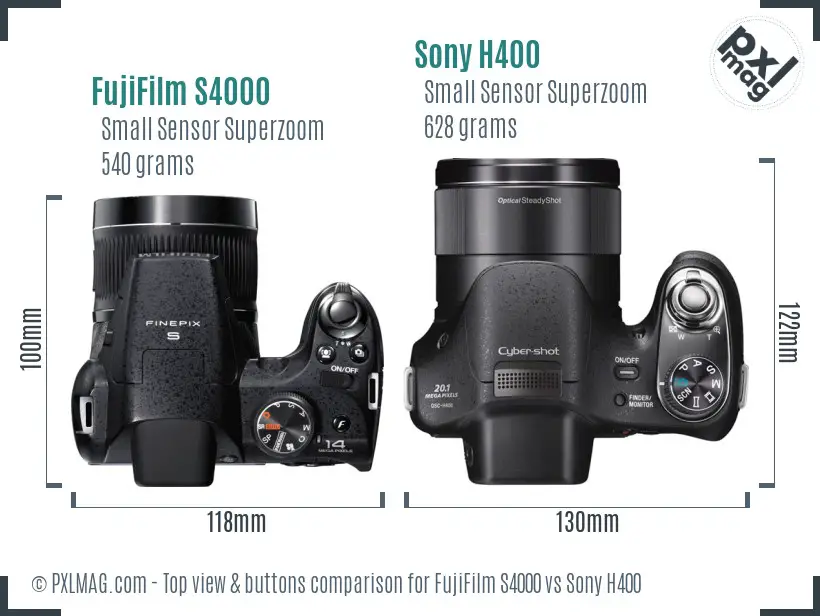 FujiFilm S4000 vs Sony H400 top view buttons comparison