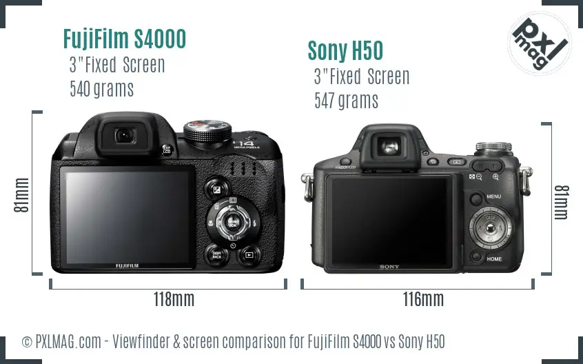 FujiFilm S4000 vs Sony H50 Screen and Viewfinder comparison