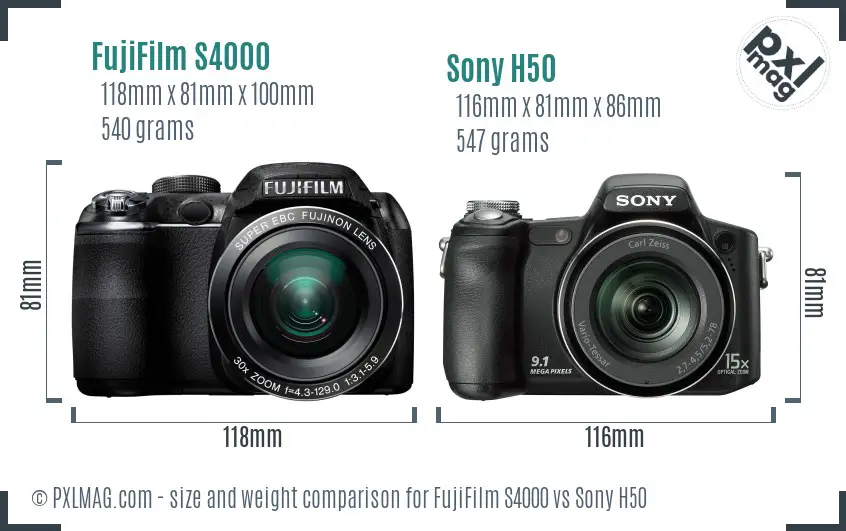 FujiFilm S4000 vs Sony H50 size comparison