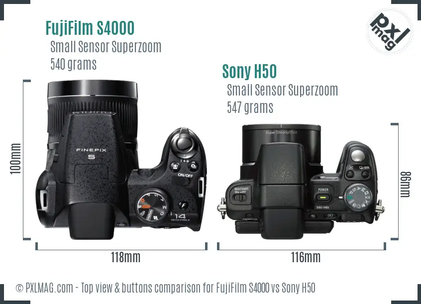 FujiFilm S4000 vs Sony H50 top view buttons comparison