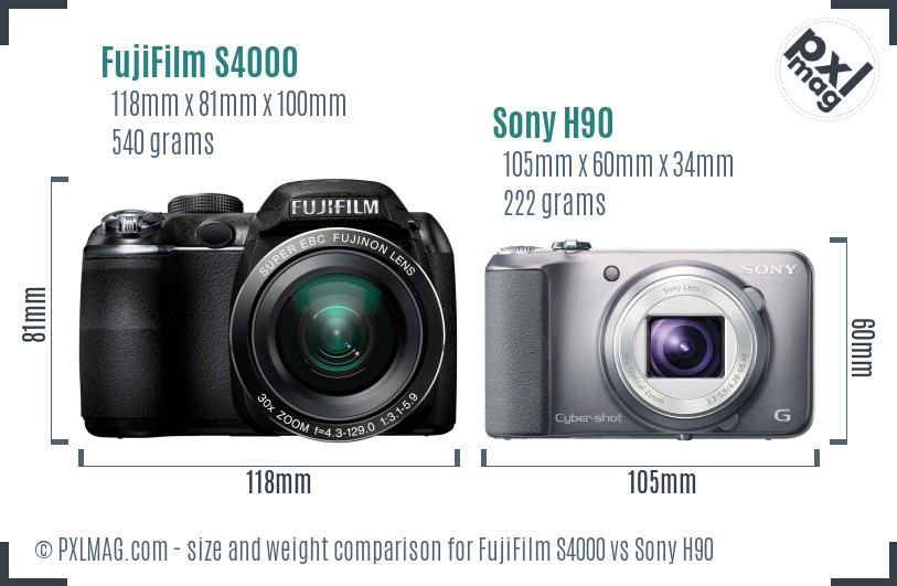 FujiFilm S4000 vs Sony H90 size comparison FujiFilm S4000 vs Sony H90 size comparison