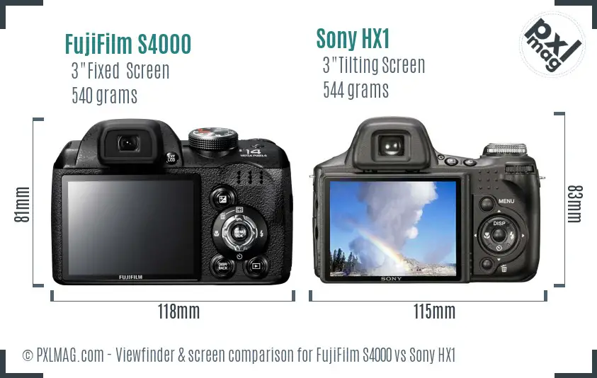 FujiFilm S4000 vs Sony HX1 Screen and Viewfinder comparison