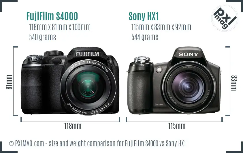 FujiFilm S4000 vs Sony HX1 size comparison