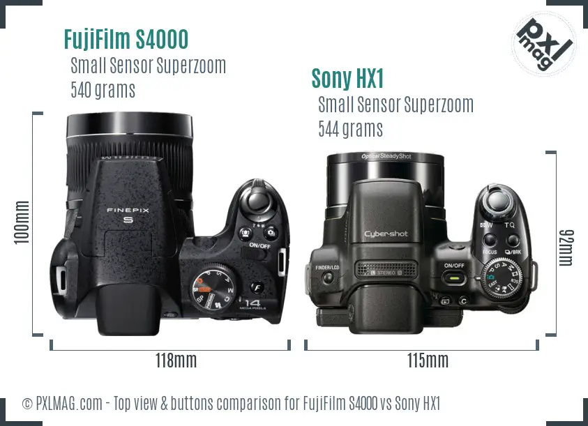 FujiFilm S4000 vs Sony HX1 top view buttons comparison