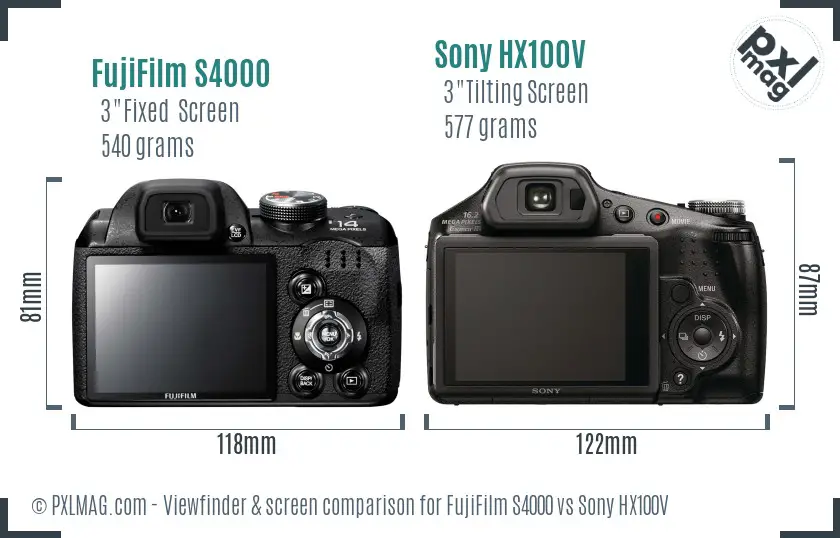 FujiFilm S4000 vs Sony HX100V Screen and Viewfinder comparison FujiFilm S4000 vs Sony HX100V Screen and Viewfinder comparison