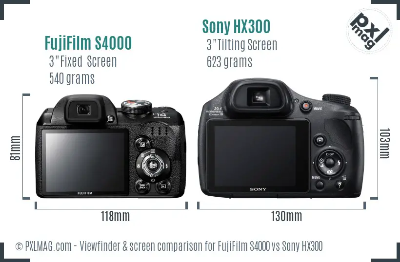 FujiFilm S4000 vs Sony HX300 Screen and Viewfinder comparison