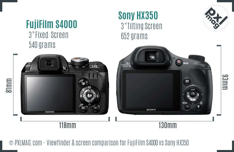 FujiFilm S4000 vs Sony HX350 Screen and Viewfinder comparison