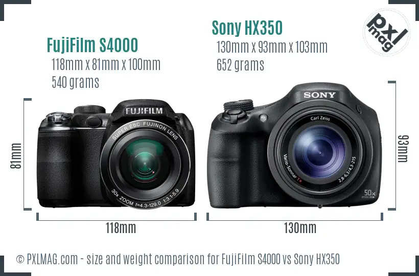 FujiFilm S4000 vs Sony HX350 size comparison