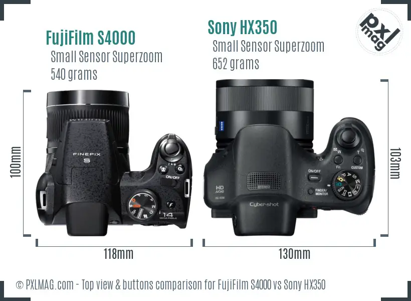 FujiFilm S4000 vs Sony HX350 top view buttons comparison
