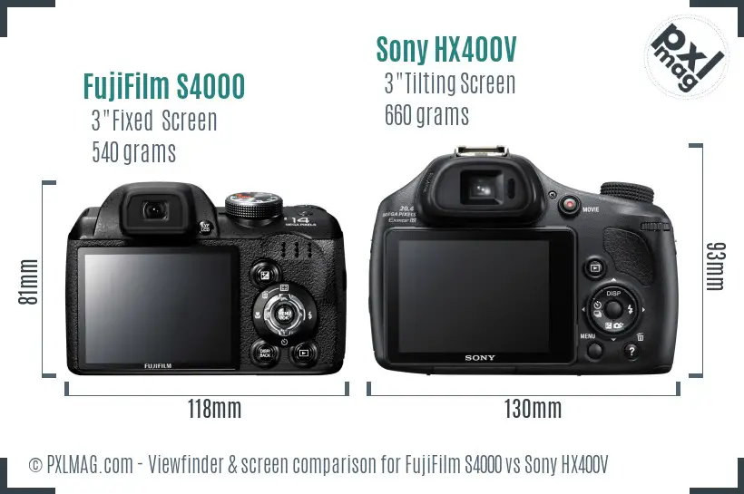 FujiFilm S4000 vs Sony HX400V Screen and Viewfinder comparison
