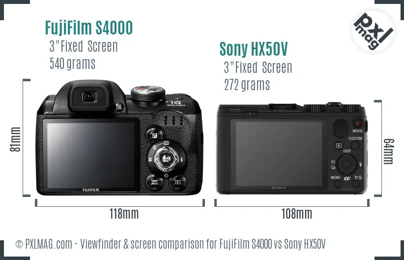 FujiFilm S4000 vs Sony HX50V Screen and Viewfinder comparison