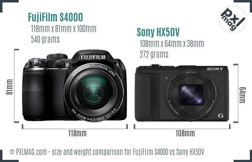 FujiFilm S4000 vs Sony HX50V size comparison