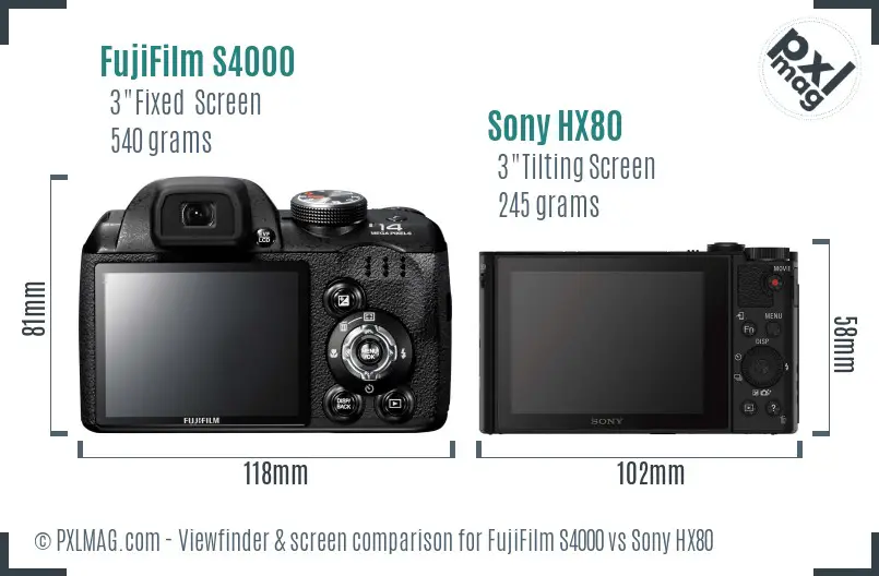 FujiFilm S4000 vs Sony HX80 Screen and Viewfinder comparison FujiFilm S4000 vs Sony HX80 Screen and Viewfinder comparison