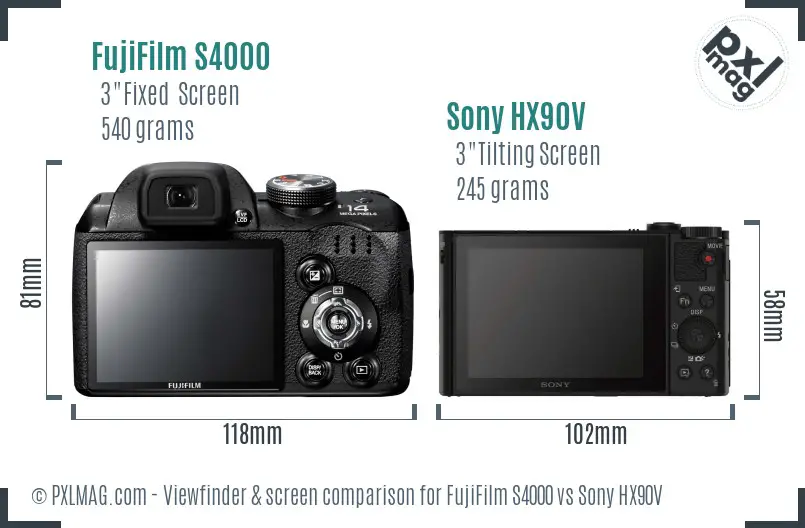 FujiFilm S4000 vs Sony HX90V Screen and Viewfinder comparison