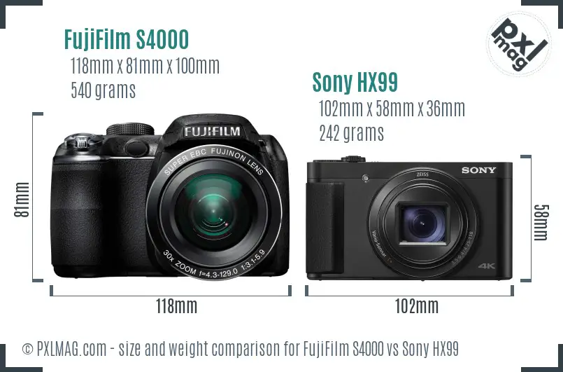 FujiFilm S4000 vs Sony HX99 size comparison