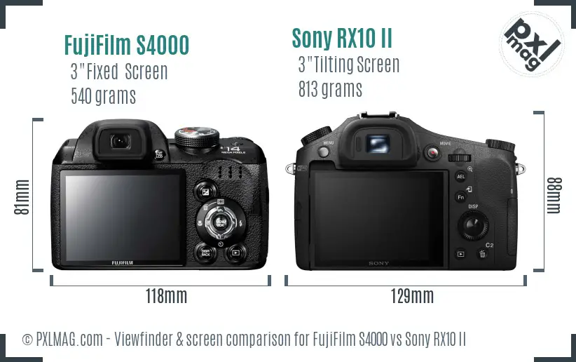 FujiFilm S4000 vs Sony RX10 II Screen and Viewfinder comparison FujiFilm S4000 vs Sony RX10 II Screen and Viewfinder comparison