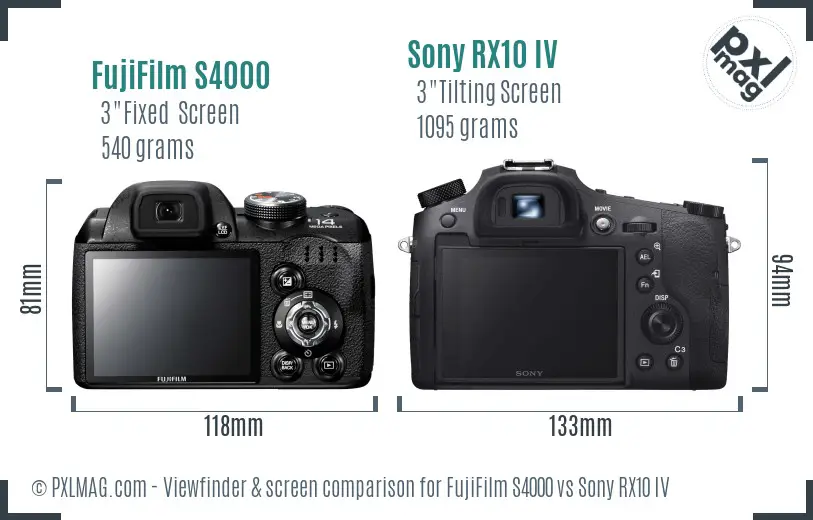 FujiFilm S4000 vs Sony RX10 IV Screen and Viewfinder comparison