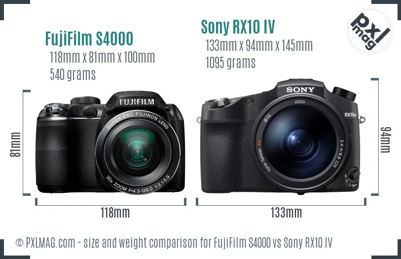 FujiFilm S4000 vs Sony RX10 IV size comparison