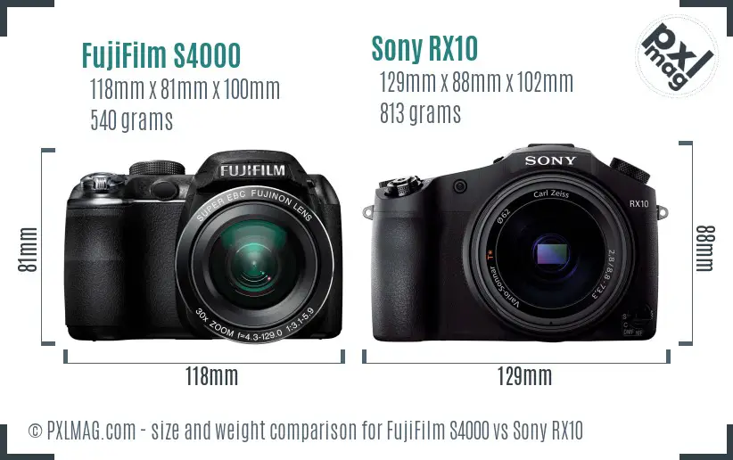 FujiFilm S4000 vs Sony RX10 size comparison