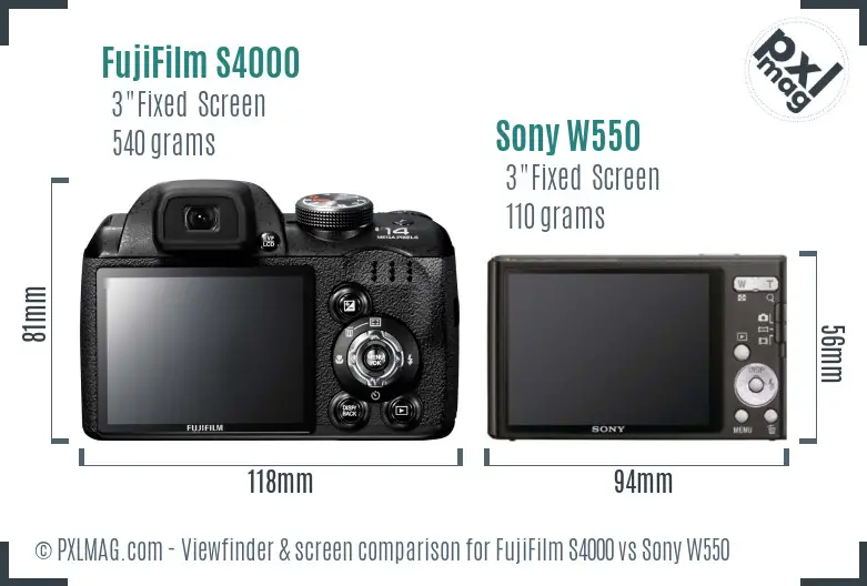 FujiFilm S4000 vs Sony W550 Screen and Viewfinder comparison
