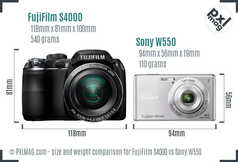 FujiFilm S4000 vs Sony W550 size comparison