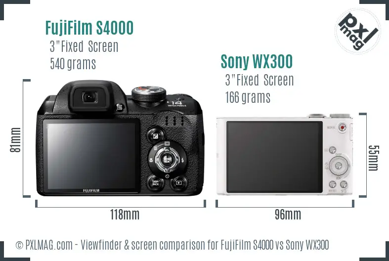 FujiFilm S4000 vs Sony WX300 Screen and Viewfinder comparison