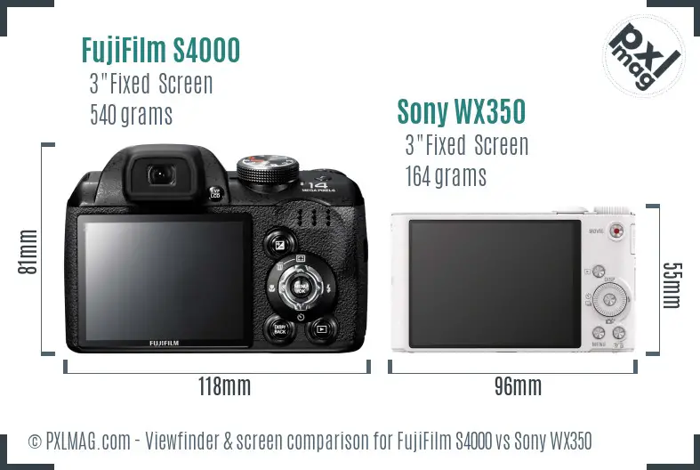 FujiFilm S4000 vs Sony WX350 Screen and Viewfinder comparison FujiFilm S4000 vs Sony WX350 Screen and Viewfinder comparison