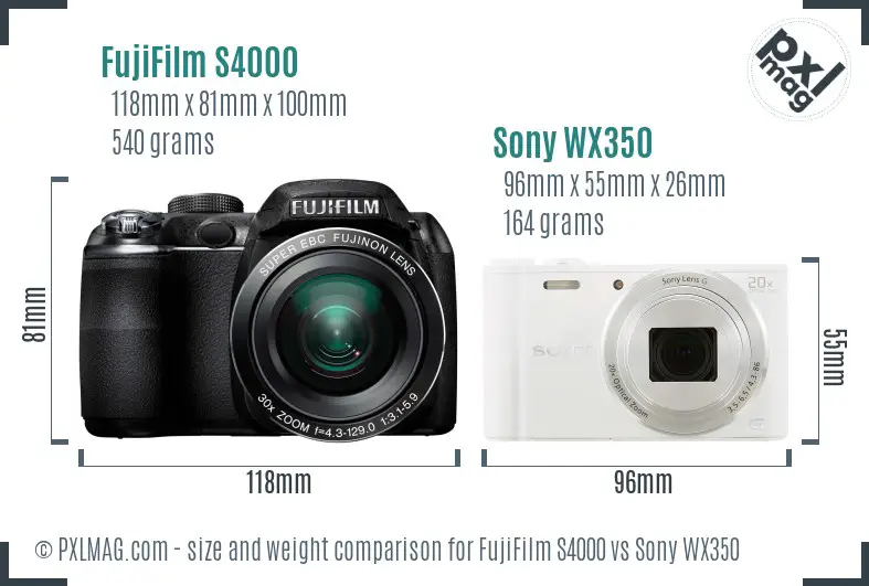 FujiFilm S4000 vs Sony WX350 size comparison FujiFilm S4000 vs Sony WX350 size comparison