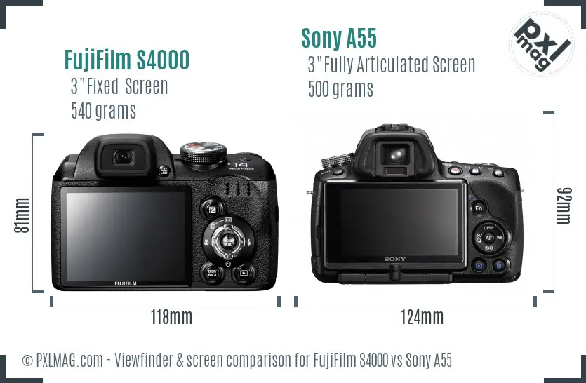 FujiFilm S4000 vs Sony A55 Screen and Viewfinder comparison FujiFilm S4000 vs Sony A55 Screen and Viewfinder comparison