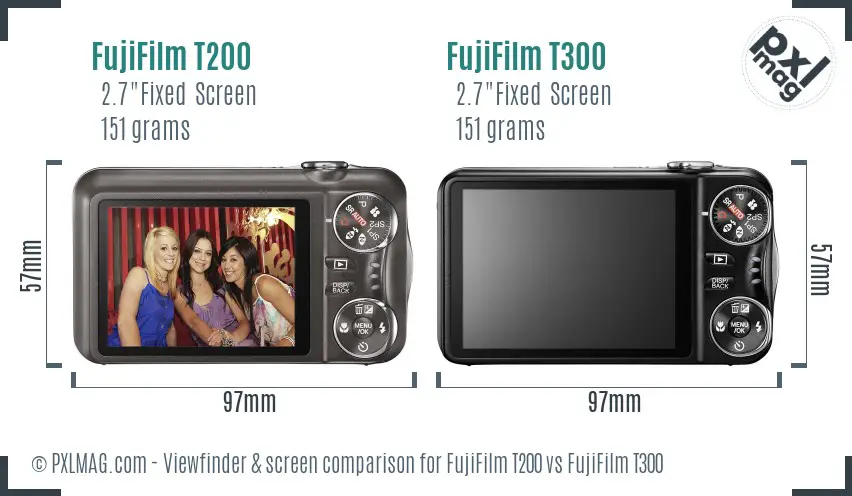 FujiFilm T200 vs FujiFilm T300 Screen and Viewfinder comparison