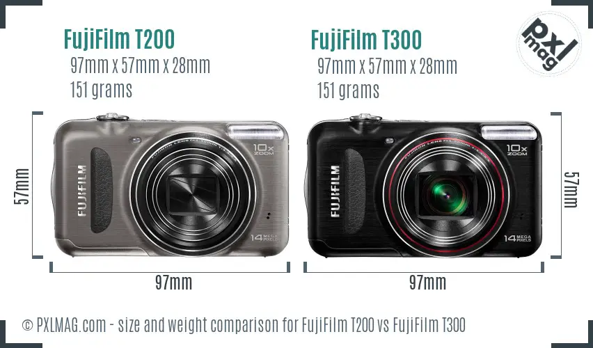 FujiFilm T200 vs FujiFilm T300 size comparison