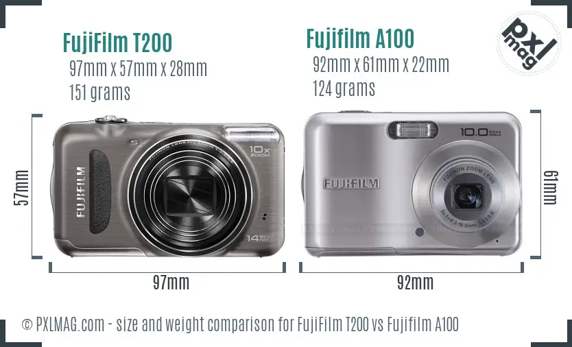 FujiFilm T200 vs Fujifilm A100 size comparison